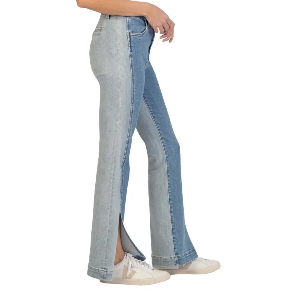 KUT from the KLOTH Ana High Waist Flare Jeans in the Size 12 in Color Block Blue